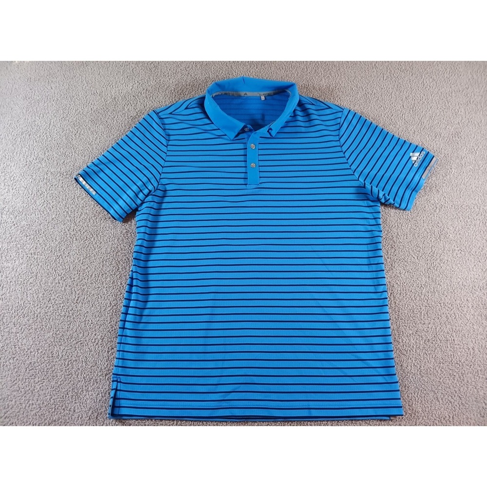 Adidas Climachill Golf Polo Shirt XL Blue‎ Striped Performance Short Sleeve